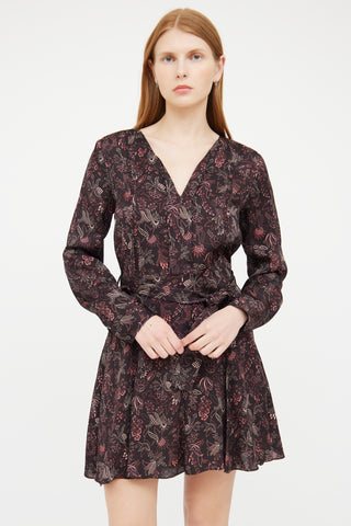 Reiss Brown, Red & Cream Floral Print Dress