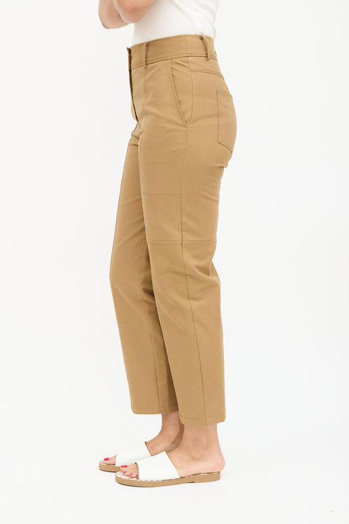 Brown Topstitch Straight Leg Trouser