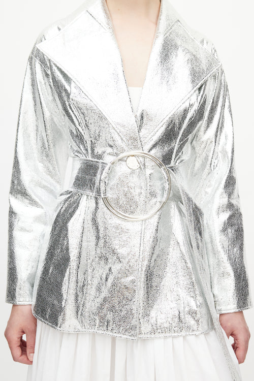 Rejina Pyo Silver Belted Metallic Jacket