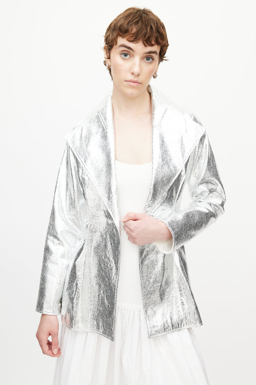 Rejina Pyo Silver Belted Metallic Jacket