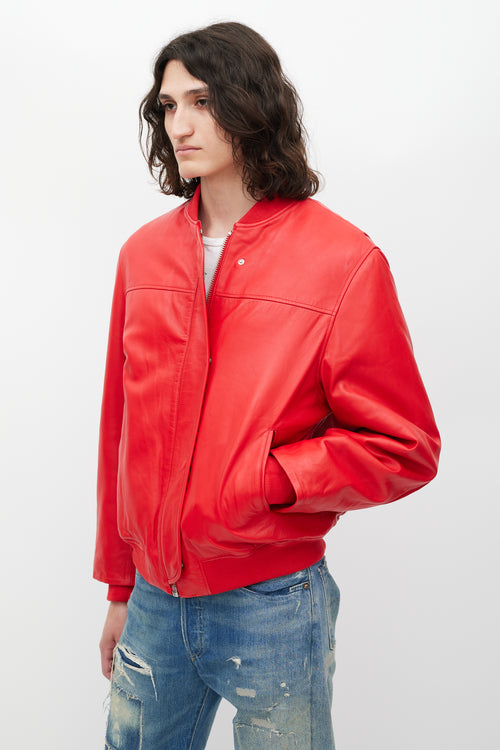 Remain Red Padded Leather Bomber Jacket