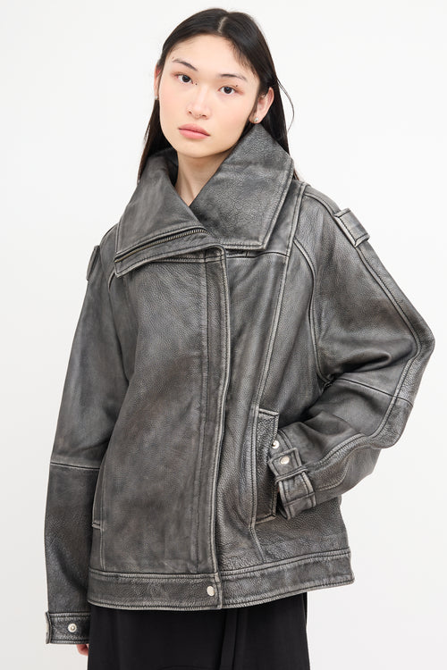 Remain Birger Christensen Dark Grey Distressed Leather Jacket