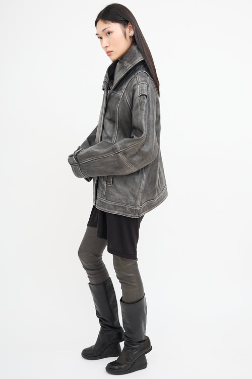 Remain Birger Christensen Dark Grey Distressed Leather Jacket