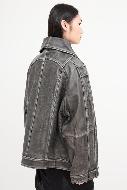 Remain Birger Christensen Dark Grey Distressed Leather Jacket