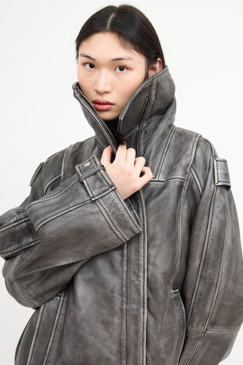 Remain Birger Christensen Dark Grey Distressed Leather Jacket