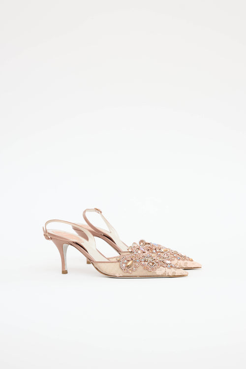 Rene Caovilla Lace Embellished Slingback