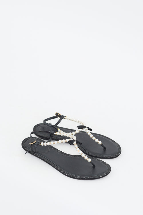 Rene Caovilla Black Pearl & Crystal Embellished Sandal