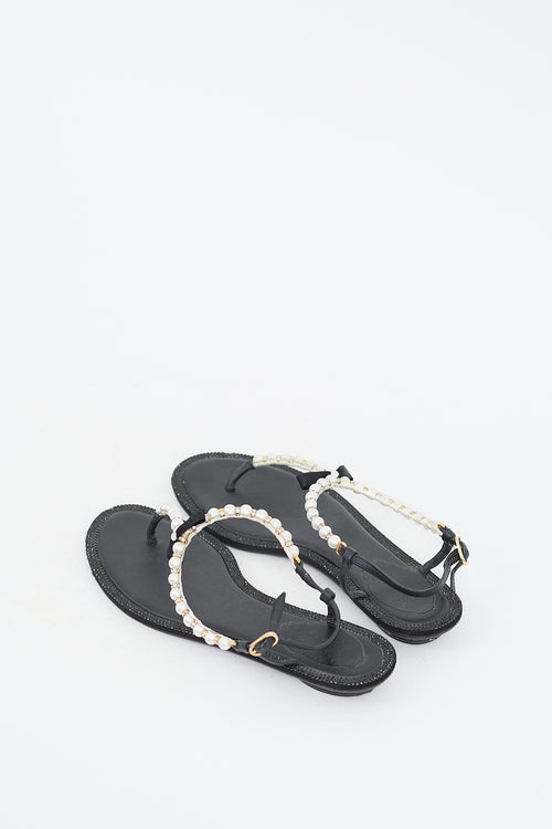 Rene Caovilla Black Pearl & Crystal Embellished Sandal