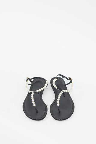 Rene Caovilla Black Pearl & Crystal Embellished Sandal