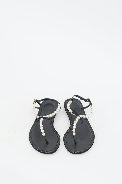 Rene Caovilla Black Pearl & Crystal Embellished Sandal