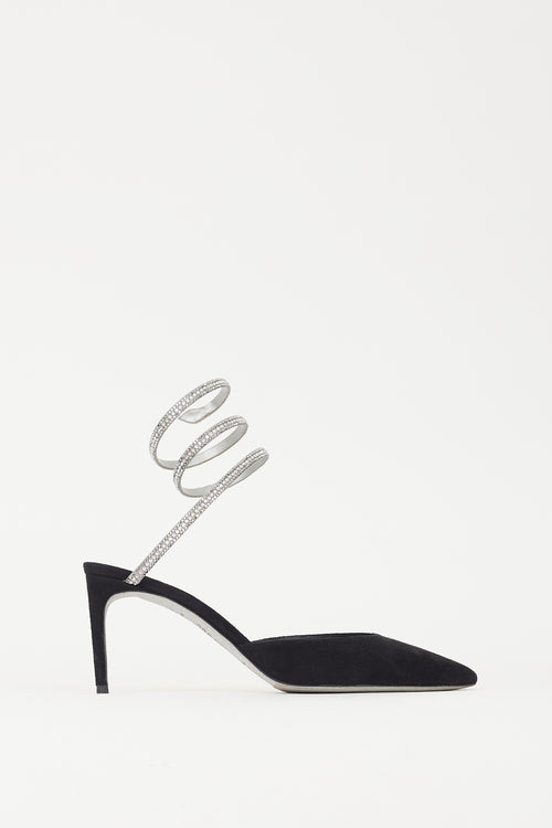 Rene Caovilla Black & Silver Suede & Crystal Cleo Heel