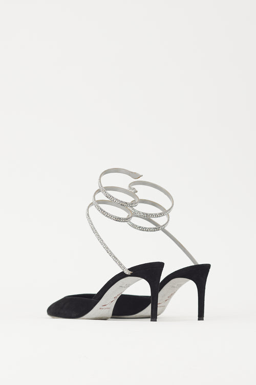 Rene Caovilla Black & Silver Suede & Crystal Cleo Heel