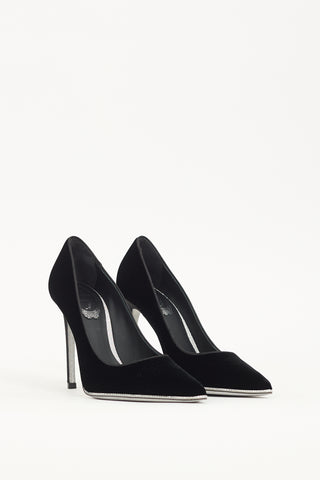 Rene Caovilla Black Velvet Crystal Trim Pump