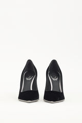 Rene Caovilla Black Velvet Crystal Trim Pump
