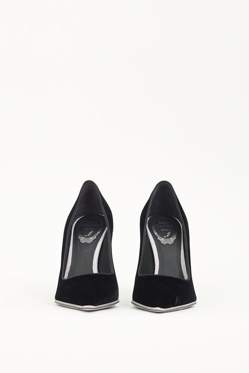 Rene Caovilla Black Velvet Crystal Trim Pump