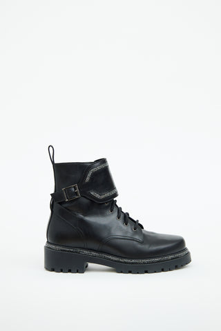 Rene Caovilla Black & Silver Bead Combat Boot