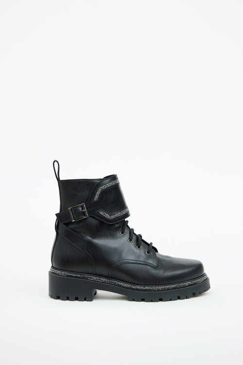 Rene Caovilla Black & Silver Bead Combat Boot