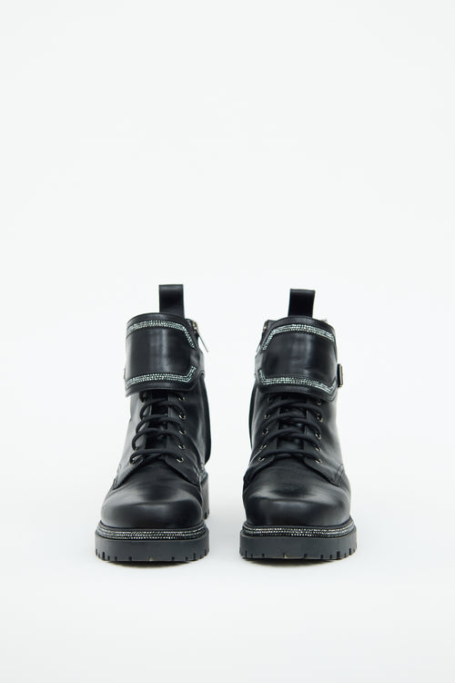 Rene Caovilla Black & Silver Bead Combat Boot