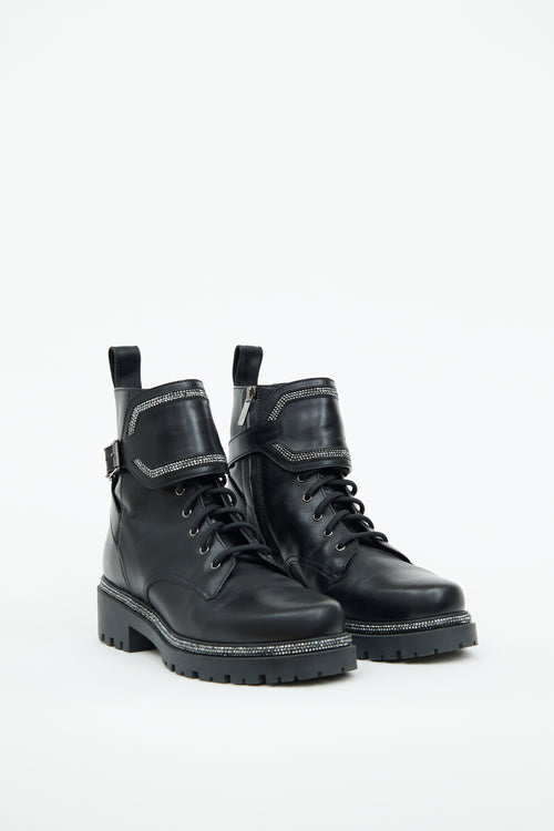 Rene Caovilla Black & Silver Bead Combat Boot