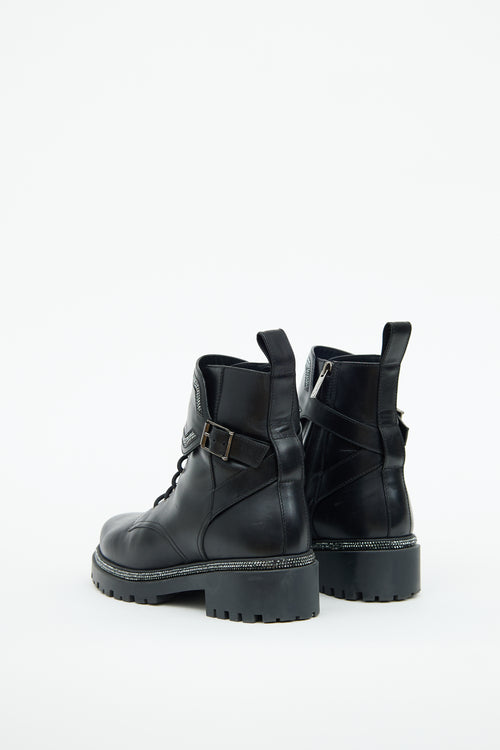 Rene Caovilla Black & Silver Bead Combat Boot