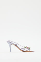 Rene Caovilla Metallic Purple Leather Floral Heel