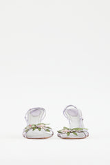 Rene Caovilla Metallic Purple Leather Floral Heel