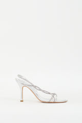 Rene Caovilla Silver Leather Rhinestone Slingback Heel