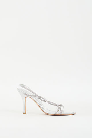 Rene Caovilla Silver Leather Rhinestone Slingback Heel