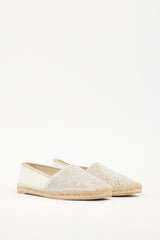 Rene Caovilla White Leather Crystal Embellished Flat