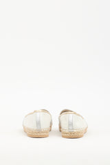 Rene Caovilla White Leather Crystal Embellished Flat