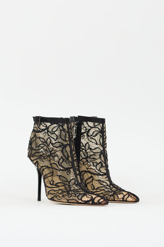 Rene Caovilla Black Floral Lace Stiletto Boot