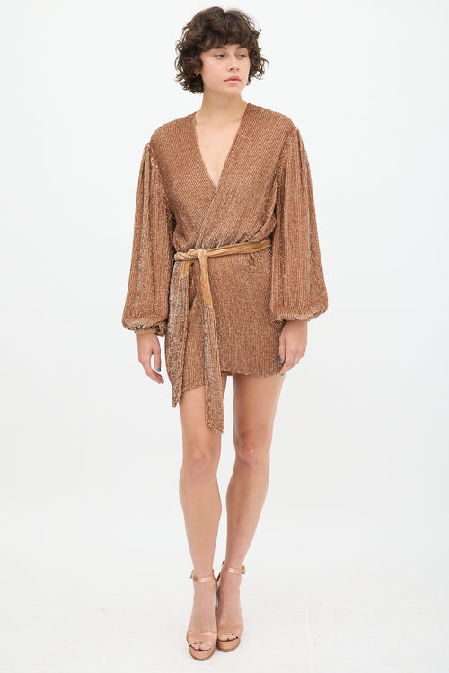 Retrofete Copper Sequin Belted Dress