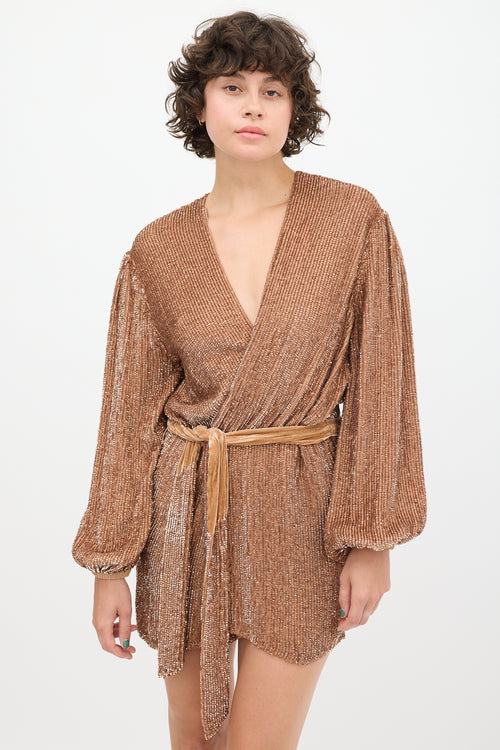 Retrofete Copper Sequin Belted Dress