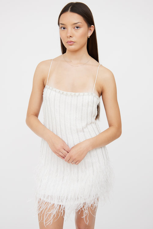 Retrofête White Rubina Sequin Feather Dress