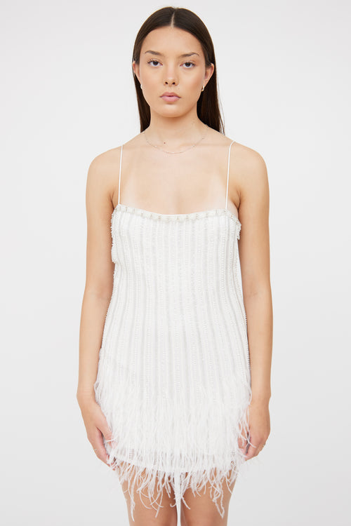 Retrofête White Rubina Sequin Feather Dress