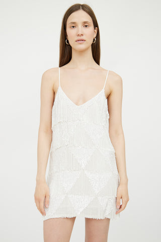 White Sequin & Beaded Tassel Flapper Dress Retrofête