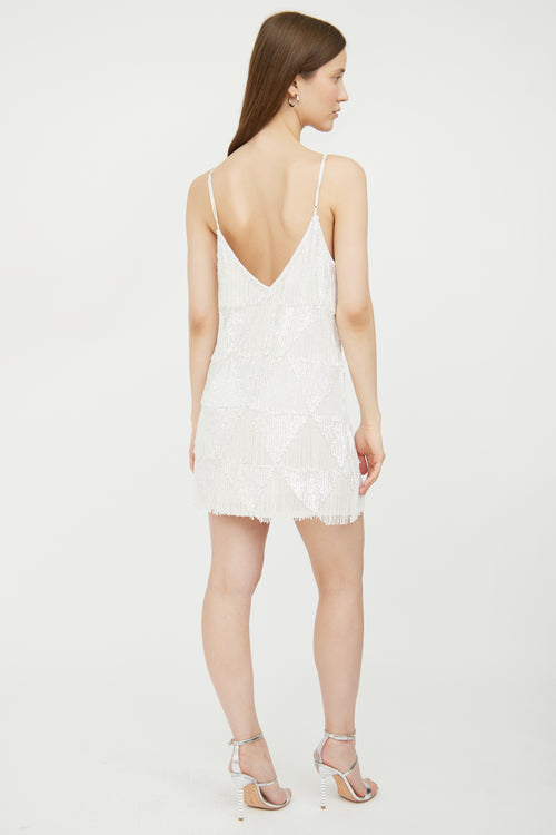 White Sequin & Beaded Tassel Flapper Dress Retrofête