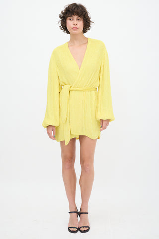 Retrofete Yellow Sequin Belted Dress