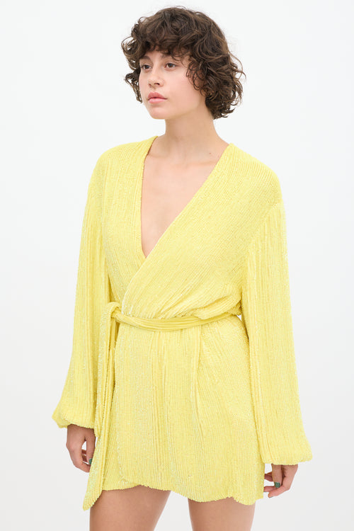 Retrofete Yellow Sequin Belted Dress