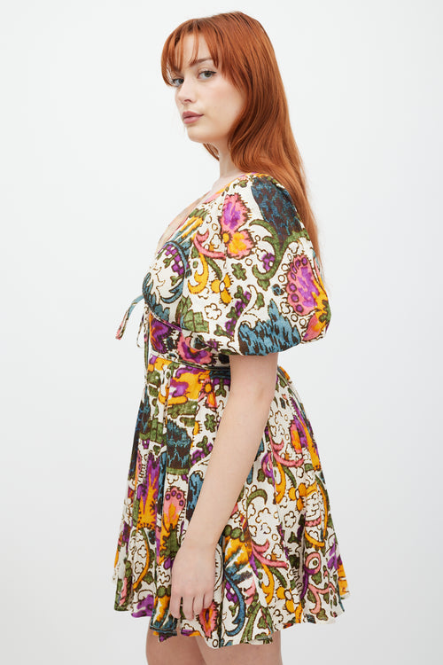 Rhode Cream & Multicolour Linen Ruffled Floral Dress