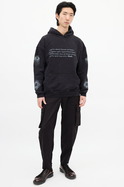 Rhude Black & Grey Honest Eye Graphic Hoodie