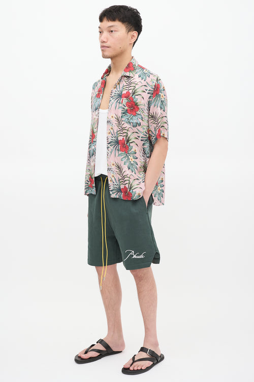 Rhude Green Logo Sweat Shorts