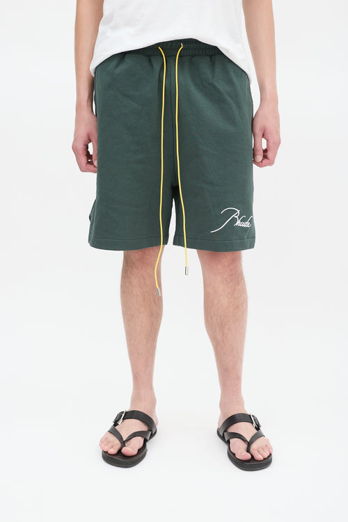 Rhude Green Logo Sweat Shorts