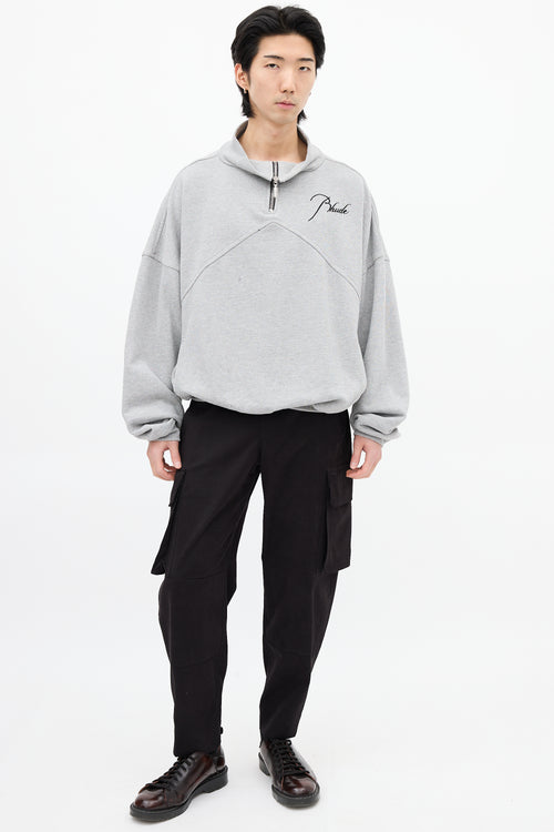 Rhude Heather Grey Logo Quarter Zip Sweater