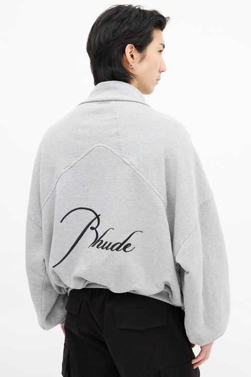 Rhude Heather Grey Logo Quarter Zip Sweater