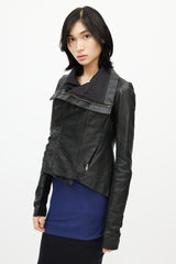 Rick Owens Asymmetrical Black Leather Jacket