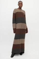 Rick Owens Beige & Brown Striped Knit Maxi Dress