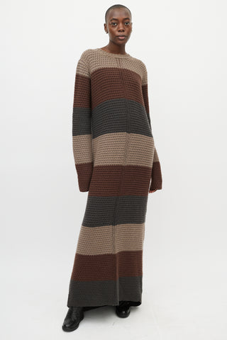 Rick Owens Beige & Brown Striped Knit Maxi Dress