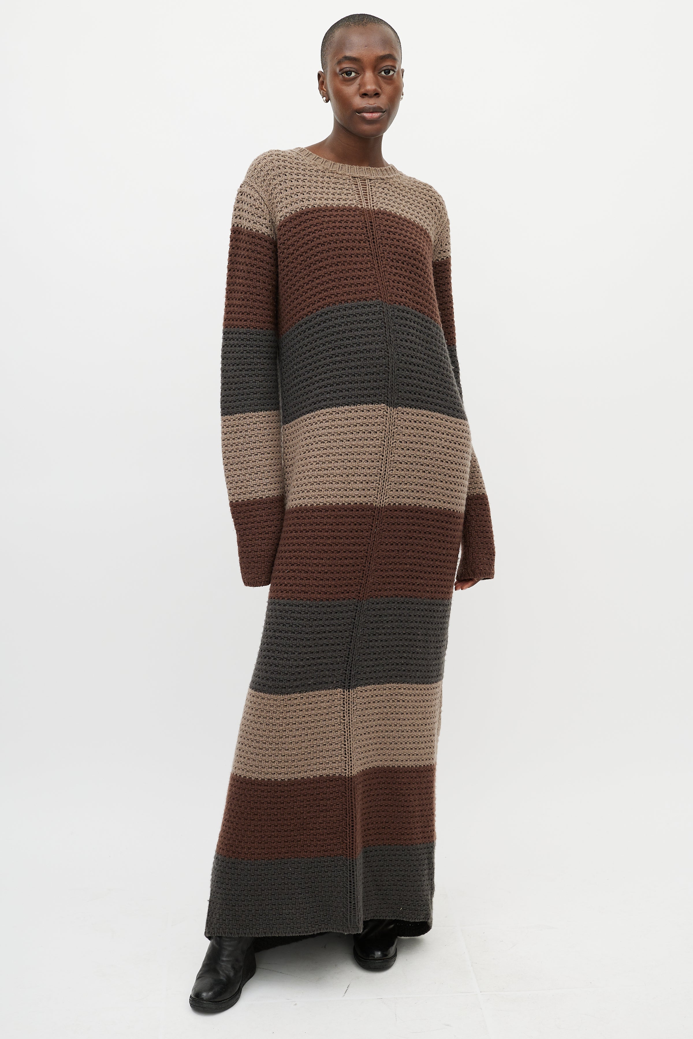 Rick Owens // Beige & Brown Striped Knit Maxi Dress VSP Consignment Rick Owens // Beige & Brown Striped Knit Maxi Dress VSP Consignment