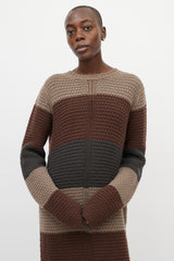 Rick Owens Beige & Brown Striped Knit Maxi Dress